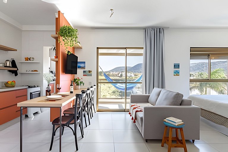 Studio fabuloso churrasqueira privativa 500m praia