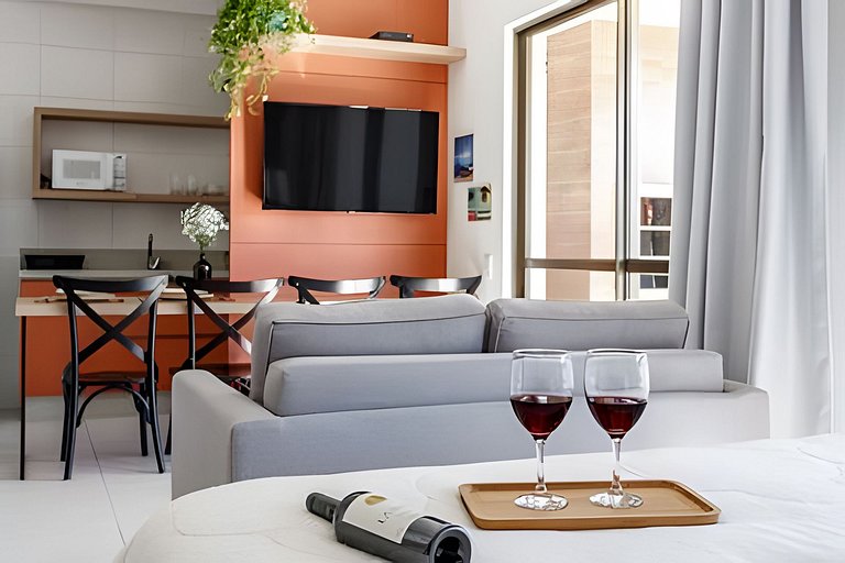 Studio fabuloso churrasqueira privativa 500m praia