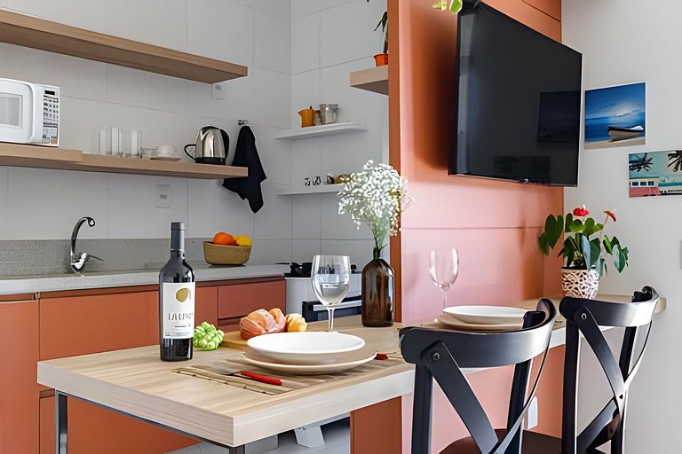 Studio fabuloso churrasqueira privativa 500m praia