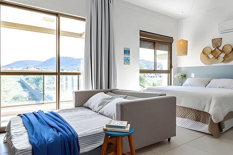 Studio fabuloso churrasqueira privativa 500m praia