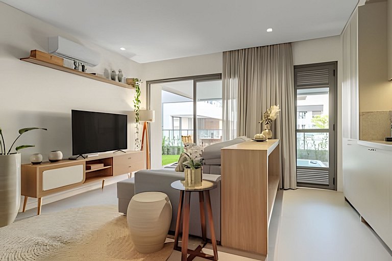 Garden fabuloso, jacuzzi privativa, pé na areia